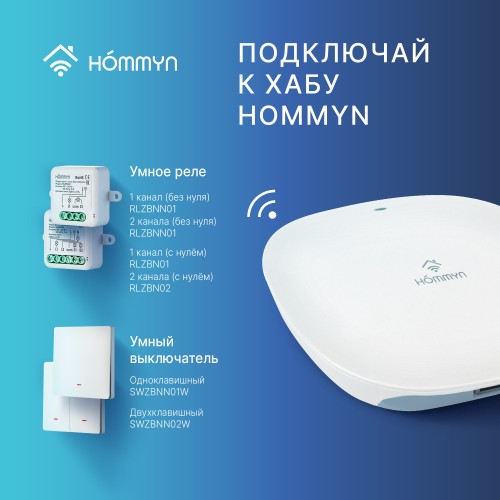Комплект два умных одноклавишных выключателя HOMMYN 2SWZBNN01W