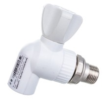 Кран Lammin шаровый PPR радиат. угл. 20 х 1/2" PREMIUM 50/10, белый