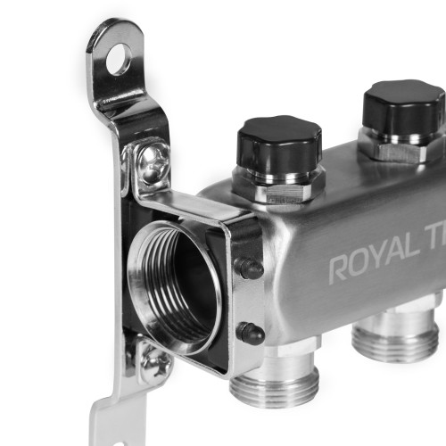Коллектор Royal Thermo нерж. в сборе универсальный 1" ВР-3/4" НР с автомат. воздухоотвод-ми 11 вых.
