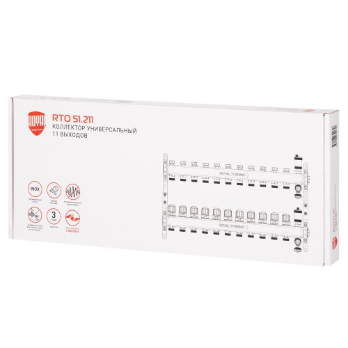 Коллектор Royal Thermo нерж. в сборе универсальный 1" ВР-3/4" НР с автомат. воздухоотвод-ми 11 вых.