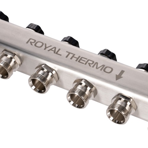 Коллектор Royal Thermo нерж. в сборе универсальный 1" ВР-3/4" НР с автомат. воздухоотвод-ми 10 вых.
