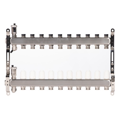 Коллектор Royal Thermo нерж. в сборе универсальный 1" ВР-3/4" НР с автомат. воздухоотвод-ми 10 вых.