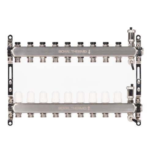 Коллектор Royal Thermo нерж. в сборе универсальный 1" ВР-3/4" НР с автомат. воздухоотвод-ми 9 вых.