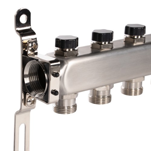 Коллектор Royal Thermo нерж. в сборе универсальный 1" ВР-3/4" НР с автомат. воздухоотвод-ми 9 вых.