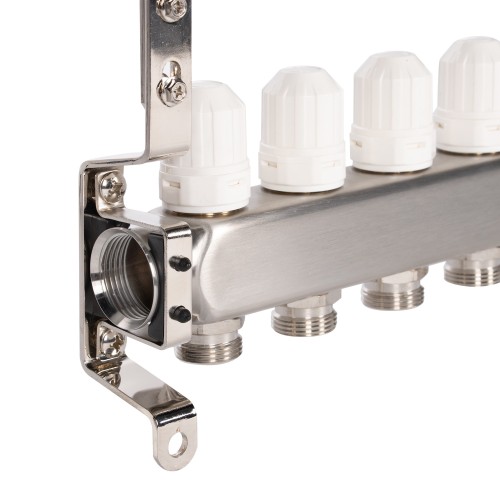 Коллектор Royal Thermo нерж. в сборе универсальный 1" ВР-3/4" НР с автомат. воздухоотвод-ми 9 вых.