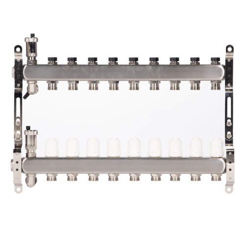 Коллектор Royal Thermo нерж. в сборе универсальный 1" ВР-3/4" НР с автомат. воздухоотвод-ми 9 вых.