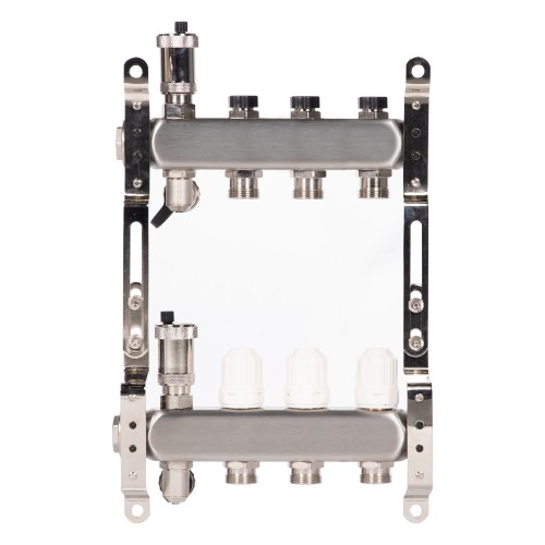 Коллектор Royal Thermo нерж. в сборе универсальный 1" ВР-3/4" НР с автомат. воздухоотвод-ми 3 вых.