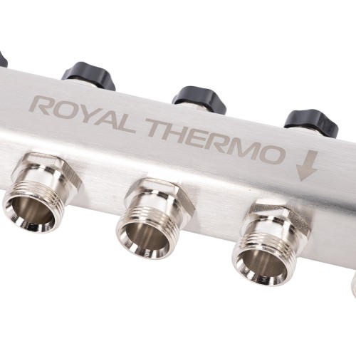 Коллектор Royal Thermo нерж. в сборе универсальный 1" ВР-3/4" НР с автомат. воздухоотвод-ми 5 вых.