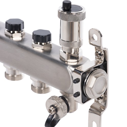 Коллектор Royal Thermo нерж. в сборе универсальный 1" ВР-3/4" НР с автомат. воздухоотвод-ми 5 вых.