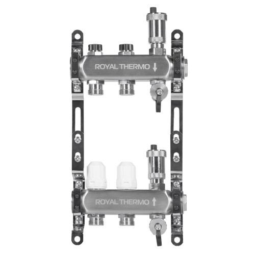 Коллектор Royal Thermo нерж. в сборе универсальный 1" ВР-3/4" НР с автомат. воздухоотвод-ми 2 вых.