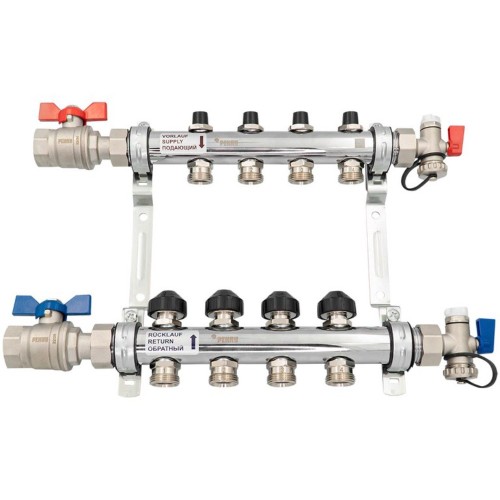 Комплект коллекторов REHAU HKV из нержавеющей стали на 4 контура с шаровыми кранами