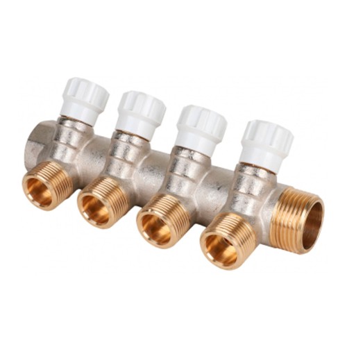 Коллектор латунный MVI 1"x3/4"x4 выхода, с регулирующими вентилями
