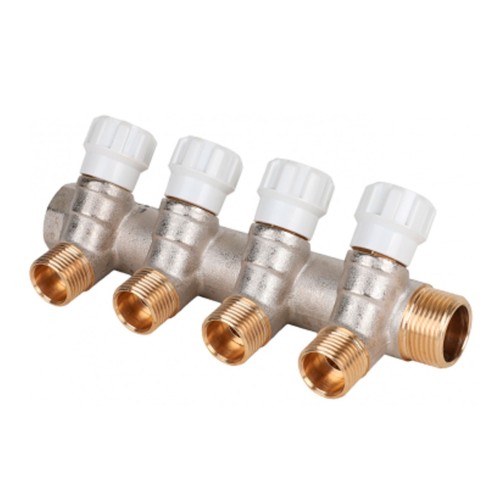 Коллектор латунный с регулирующими вентилями 3/4"x1/2" 4 вых