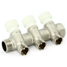 Коллектор Uni-Fitt НВ 3/4"х2 вых 3/4" ЕК 40 мм с вентилями, никелированный