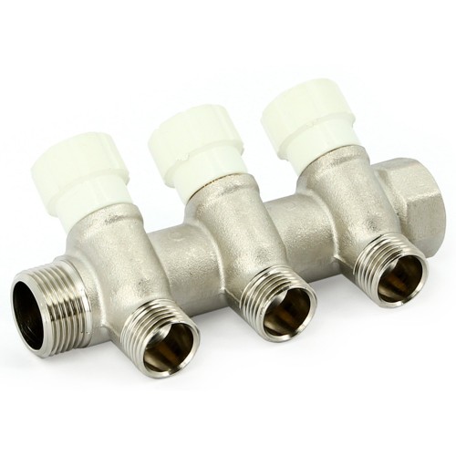 Коллектор Uni-Fitt НВ 1"х3 вых 1/2" 40 мм с вентилями, никелированный