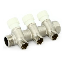 Коллектор Uni-Fitt НВ 3/4"х4 вых 1/2" 40 мм с вентилями, никелированный