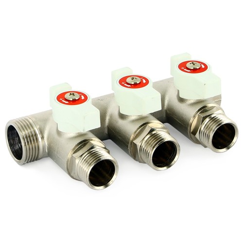 Коллектор Uni-Fitt НВ 3/4"х3 вых 1/2" 40 мм с кранами, никелированный