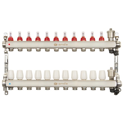 Группа коллекторная ONDO нерж сталь 11 вых. с автомат. воздухоотвод., расход. и термостат. клапанами