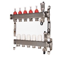 Коллектор Royal Thermo нерж. в сборе с расходомерами 1" ВР-3/4" НР с автомат. воздухоотвод-ми 5 вых.