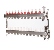 Коллектор Royal Thermo нерж. в сборе с расходомерами 1" ВР-3/4" НР с автомат.воздухоотвод-ми 11 вых.