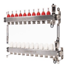 Коллектор Royal Thermo нерж. в сборе с расходомерами 1" ВР-3/4" НР с автомат.воздухоотвод-ми 10 вых.