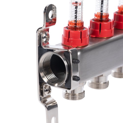 Коллектор Royal Thermo нерж. в сборе с расходомерами 1" ВР-3/4" НР с автомат.воздухоотвод-ми 10 вых.