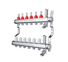 Коллектор Royal Thermo нерж. в сборе с расходомерами 1" ВР-3/4" НР с автомат.воздухоотвод-ми 12 вых.