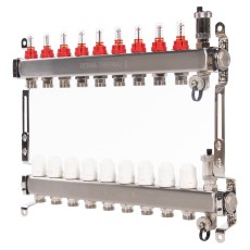 Коллектор Royal Thermo нерж. в сборе с расходомерами 1" ВР-3/4" НР с автомат. воздухоотвод-ми 9 вых.