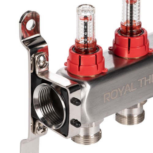 Коллектор Royal Thermo нерж. в сборе с расходомерами 1" ВР-3/4" НР с автомат. воздухоотвод-ми 2 вых.