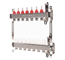 Коллектор Royal Thermo нерж. в сборе с расходомерами 1" ВР-3/4" НР с автомат. воздухоотвод-ми 7 вых.