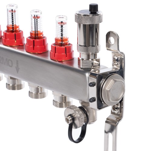 Коллектор Royal Thermo нерж. в сборе с расходомерами 1" ВР-3/4" НР с автомат. воздухоотвод-ми 7 вых.