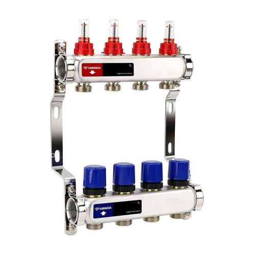 Группа коллекторная с расх. VARMEGA VM15104 ВР 1", под 130 насос, на 4 конт. 3/4" EK, нерж. сталь