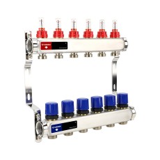 Группа коллекторная с расх. VARMEGA VM15106 ВР 1", под 130 насос, на 6 конт. 3/4" EK, нерж. сталь