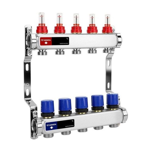 Группа коллекторная с расх. VARMEGA VM15105 ВР 1", под 130 насос, на 5 конт. 3/4" EK, нерж. сталь