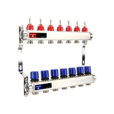 Группа коллекторная с расх. VARMEGA VM15107 ВР 1", под 130 насос, на 7 конт. 3/4" EK, нерж. сталь