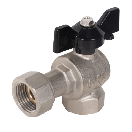 Кран шаровой латунный LD Pride 47.15.В-НкГк.У.Б Ду15 Ру40 угловой, с накидной гайкой (бабочка)