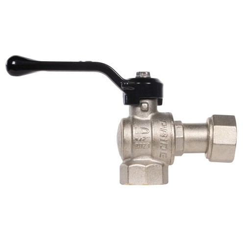 Кран шаровой латунный LD Pride 47.15.В-НкГк.У.Р Ду15 Ру40 угловой, с накидной гайкой (рычаг)