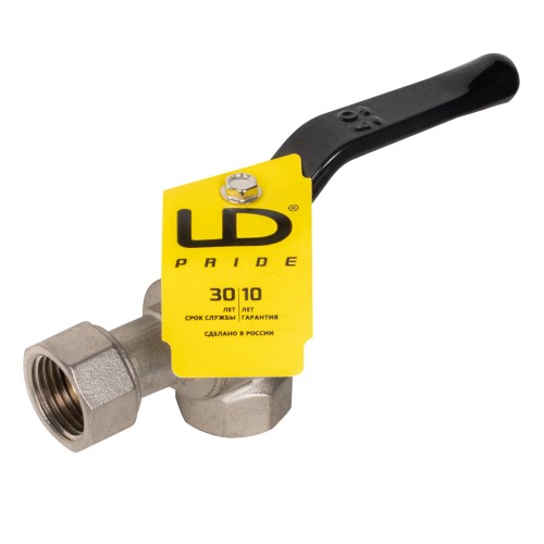 Кран шаровой латунный LD Pride 47.15.В-НкГк.У.Р Ду15 Ру40 угловой, с накидной гайкой (рычаг)