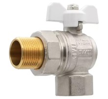 Кран VIEIR шаровый угловой с разьемным соединением (американка) 3/4" НВ, бел. Бабочка (64/6) VER48B