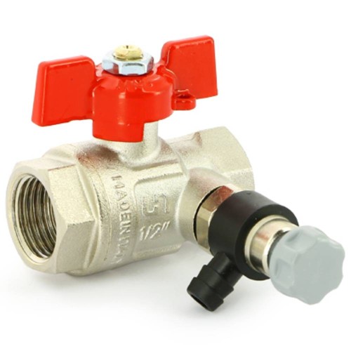 Кран Uni-Fitt шаровой ВВ 1/2" с дренажным вентилем (заглушка 1/4"), бабочка