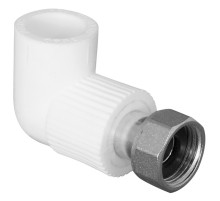 Угольник TEBO бел. PP-R 90 град. с накидной гайкой 25х3/4" (20/100), арт. 030031005