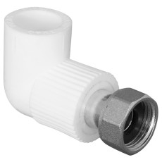 Угольник TEBO бел. PP-R 90 град. с накидной гайкой 25х3/4" (20/100), арт. 030031005