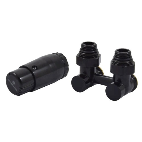 Комплект узла нижнего подкл SCHLOSSER угловой STANDARD 3/4" (Ral 9005) с термогол. М30х1,5, ниппеля 1/2"Х3/4"