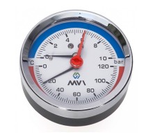 Термоманометр аксиальный MVI, до 6 бар, 0-120C, D80 мм, подключение G1/2
