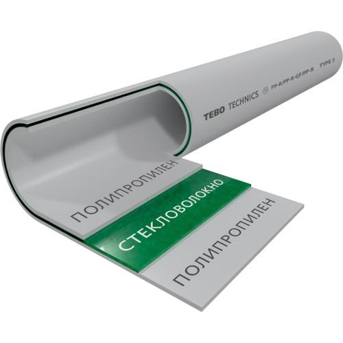 Труба TEBO SDR7,4 (PN20) 20х2,8 армированная стекловолокном сер. PP-R метр (4/100)