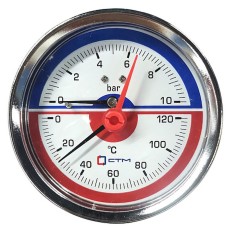 Термо-манометр СТМ аксиального подключения 1/4", измерение до 10 бар, до 120гр