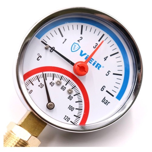 Термоманометр VIEIR радиальный d-80мм 6 БАР 1/2 YE6 (50/1)