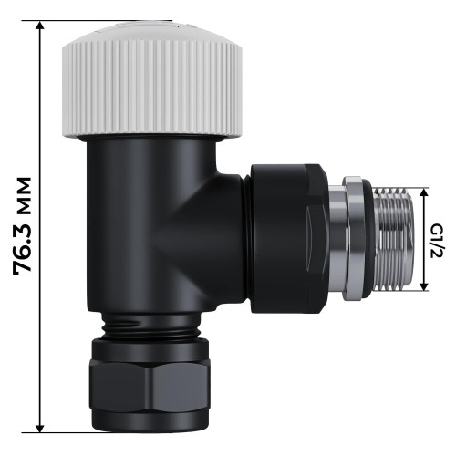 Набор термостатический угловой Royal Thermo Design Pro 15мм М30х1,5 (Черный)