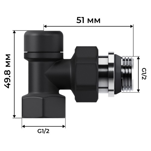 Набор термостатический угловой Royal Thermo Design 1/2"М30х1,5 (Черный)