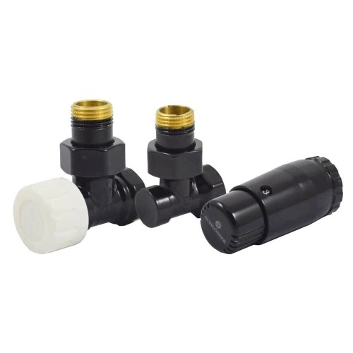 Комплект подключения SCHLOSSER STANDARD MINI 1/2" угловой, Ral 9005, с термоголовкой MINI М30х1,5